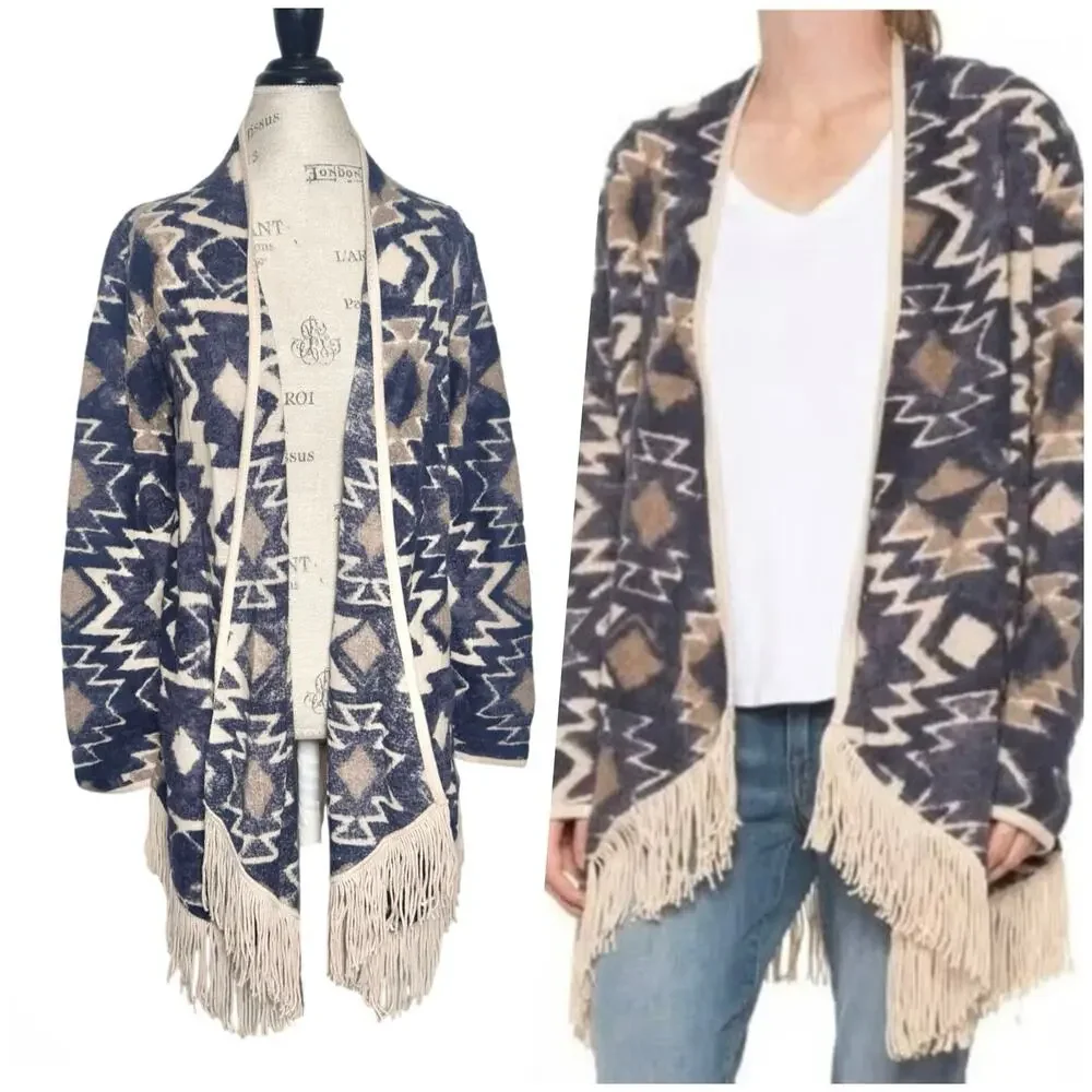 Lucky Brand | Women | Southwestern Aztec Fringe Open Drape Cardigan | Medium